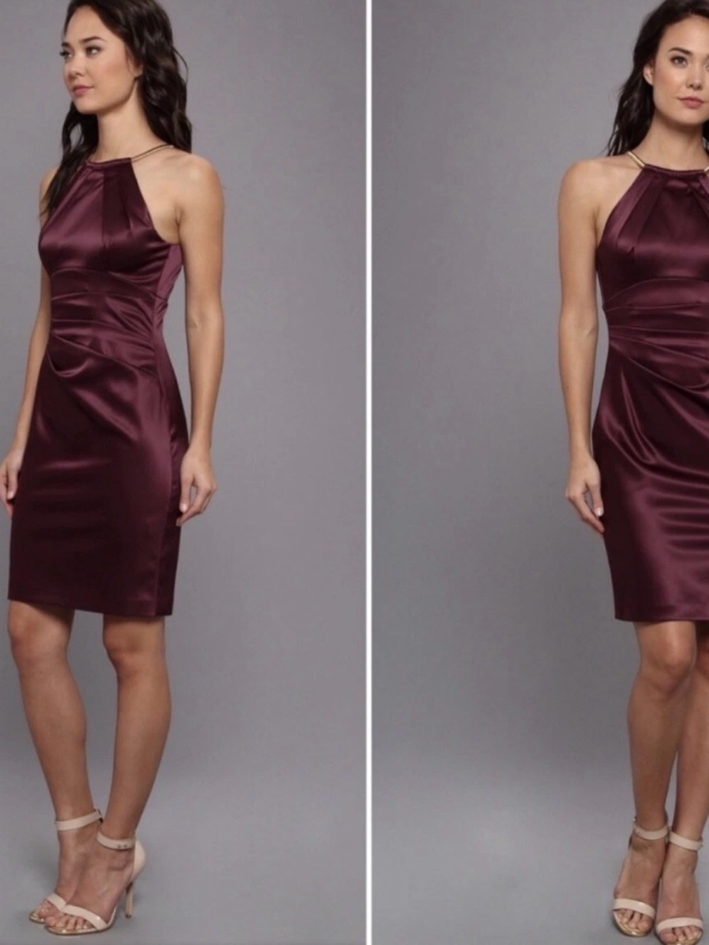 Eliza J Satin Midi Dress in Deep Plum size 10